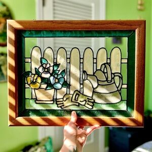 Stained Glass Garden Art with Wooden Frame